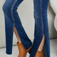 Zenana Frayed Trim Side Slit Jeans