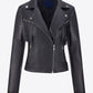 Zip Up Fringe Trim PU Leather Jacket