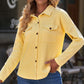 Waffle Knit Button Front Shirt with Breast Pockets
