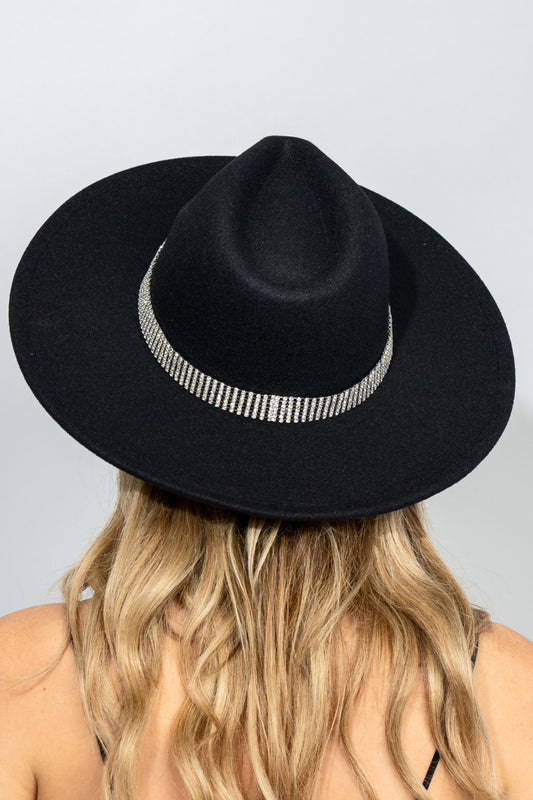 Fame Rhinestone Belt Wide Brim Fedora