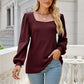 Waffle-Knit Puff Sleeve Square Neck Top