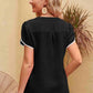 Contrast Trim Pom-Pom Detail Notched Neck Blouse