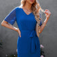 Swiss Dot Mesh Sleeve Tie-Waist Dress