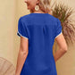 Contrast Trim Pom-Pom Detail Notched Neck Blouse