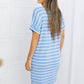 Zenana Full Size Striped V-Neck Pocket Dress in Spring Blue