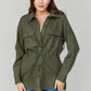 Davi & Dani Full Size Geometric Drawstring Waist Shacket with Pockets