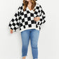 Davi & Dani Reality Check Full Size Checkered V-Neck Sweater