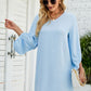 Textured Balloon Sleeve V-Neck Dress
