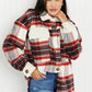 Davi & Dani Fresh Fall Vibes Full Size Plaid Button Down Jacket with Teddy Trim