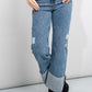 Zenana Distressed Cuffed Pocket Jeans