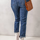 Distressed Straight-Leg Jeans with Pockets