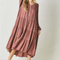 Davi & Dani Button Front Balloon Sleeve Tiered Midi Dress