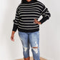 CY Fashion No Worries Full Size Striped Turtleneck Sweater