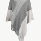 Color Block Fringe Hem V-Neck Poncho