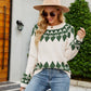 Cozy Vision Printed Raglan Sleeve Ribbed Trim Sweater