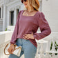 Waffle-Knit Puff Sleeve Square Neck Top