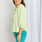 Davi & Dani Full Size Crewneck Button Down Puff Sleeve Blouse