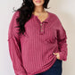 Basic Bae Full Size Ribbed Half Button Long Sleeve High-Low T-Shirt