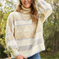 Davi & Dani Dozy Weather Full Size Geometric Fuzzy Turtleneck Sweater in Taupe