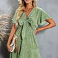 Ditsy Floral Flutter Sleeve Bow Detail Dress
