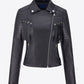 Zip Up Fringe Trim PU Leather Jacket