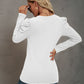 Waffle-Knit Puff Sleeve Round Neck Top