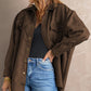 Suede Snap Front Dropped Shoulder Jacket