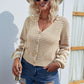 Striped Rib-Knit Lantern Sleeve Cardigan