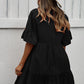 Button Front Tiered Tie Neck Mini Dress