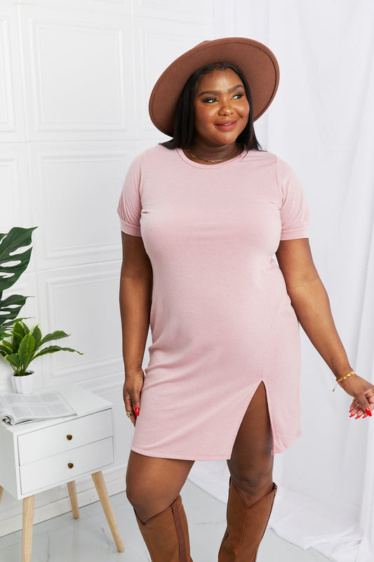 CY Fashion Full Size Slit Short Sleeve Dress in Vintage Mauve