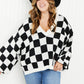 Davi & Dani Reality Check Full Size Checkered V-Neck Sweater