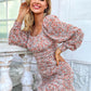 Ditsy Floral Ruched Ruffle Hem Square Neck Dress
