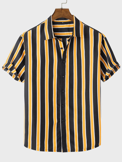 Striped Button-Up Short Sleeve Shirt
