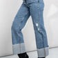 Zenana Distressed Cuffed Pocket Jeans