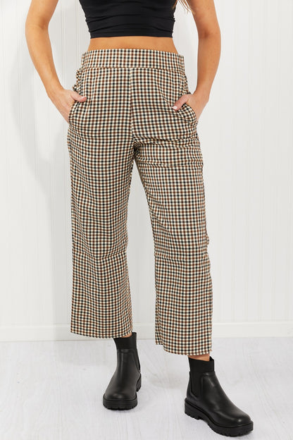 CY Fashion Full Size Plaid Wide Leg Pants with Pockets