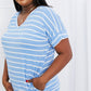 Zenana Full Size Striped V-Neck Pocket Dress in Spring Blue