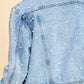 Veveret Button Up Pearl Detail Long Sleeve Denim Jacket