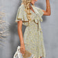 Ditsy Floral Flutter Sleeve Bow Detail Dress