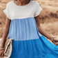Color Block Round Neck Tiered Dress
