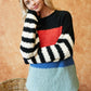 Davi & Dani Striped Popcorn Knit Pullover Sweater