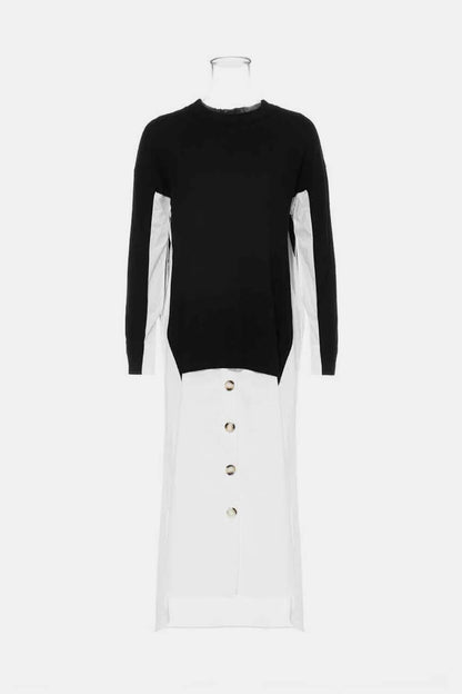 Two-Tone Faux Layered Slit Dress