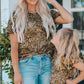Women Leopard Short Flounce Sleeve Tee