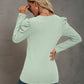 Waffle-Knit Puff Sleeve Round Neck Top