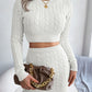Cable-Knit Cropped Sweater and Knit Skirt Set