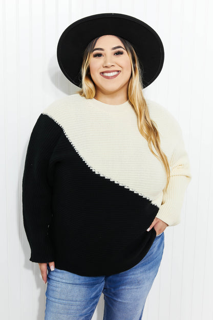 CY Fashion Half-and-Half Full Size Color Block Sweater