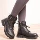 Weeboo Faux Leather Buckled Combat Boots
