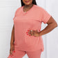 Zenana Full Size Slit Tee and Biker Shorts Set in Rose