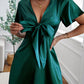 Tie Front Plunge Flutter Sleeve Mini Dress