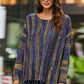 Striped Fringe Hem Round Neck Sweater