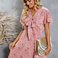 Ditsy Floral Flutter Sleeve Bow Detail Dress